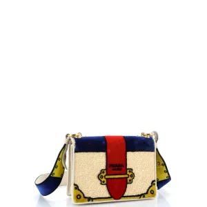 Cahier Crossbody Bag Straw and Printed Velvet Small