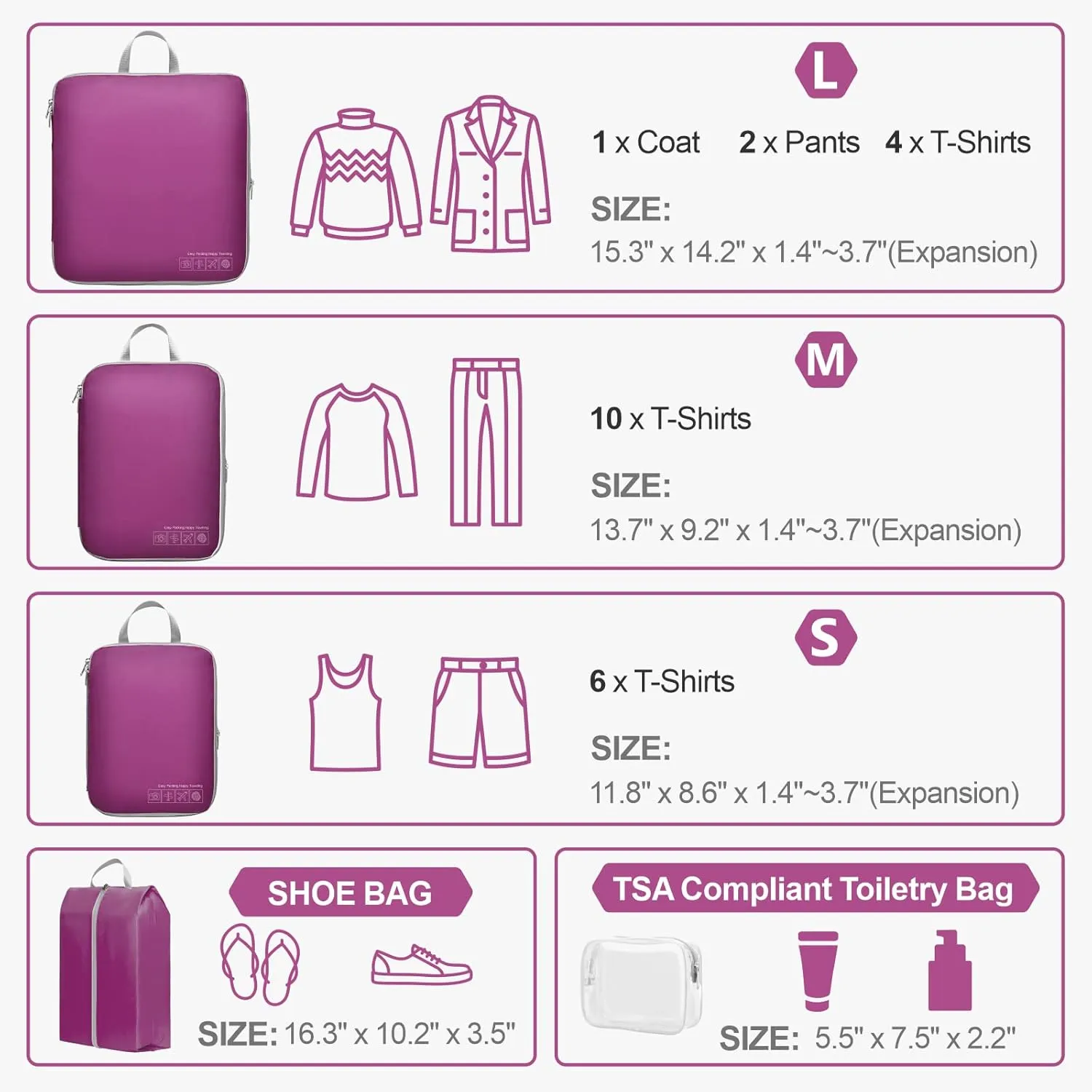 Cambond Compression Packing Cubes for Travel Women - Lightweight Luggage Organizers Bag Packing Cubes for Carry on Suitcases
