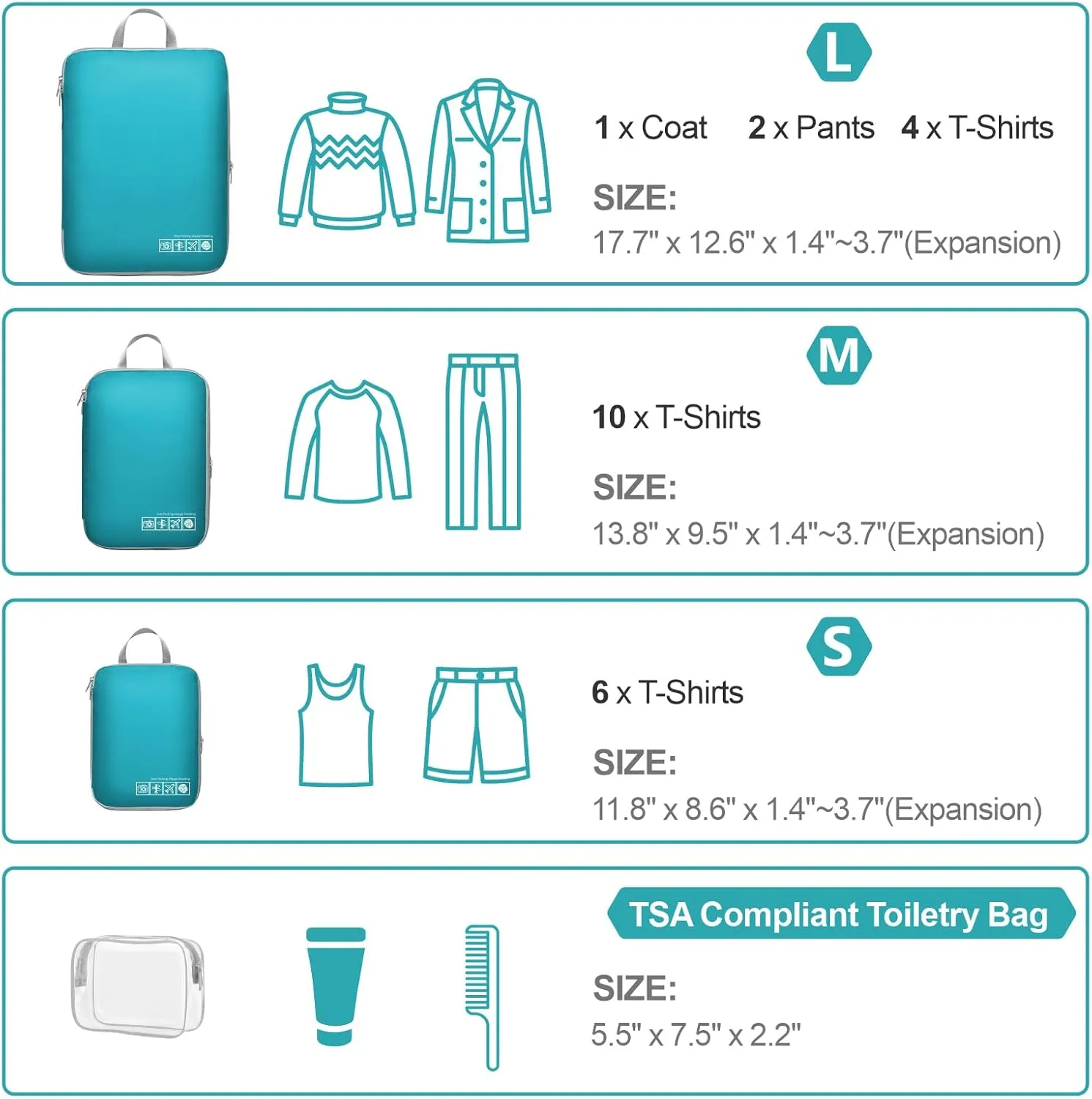 Cambond Compression Packing Cubes for Travel Women - Lightweight Luggage Organizers Bag Packing Cubes for Carry on Suitcases
