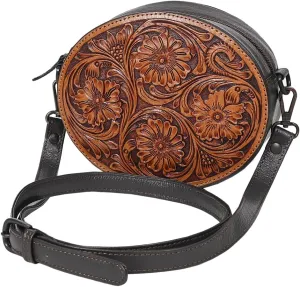 Canteen Hand Tooled Genuine Leather Women Bag Western Handbag Purse