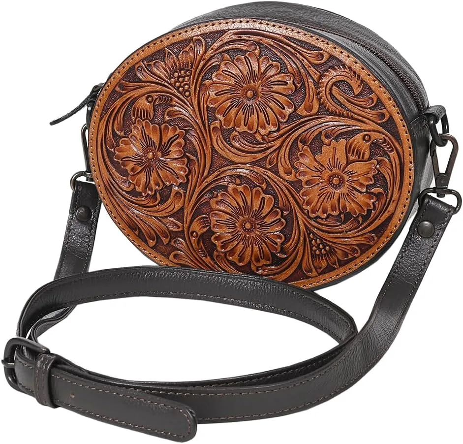 Canteen Hand Tooled Genuine Leather Women Bag Western Handbag Purse