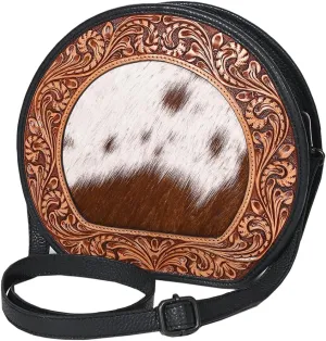 Canteen Hand Tooled Hair-On Genuine Leather women bag western Handbag Purse