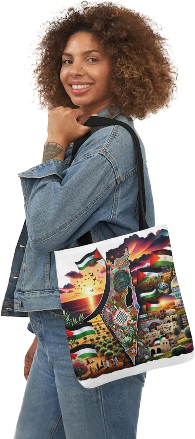 Canvas Tote Bag, Free Palestine Map Flag Art, Pro-Palestinian Carryall, Activist Shoulder Bag, Political Statement Tote,