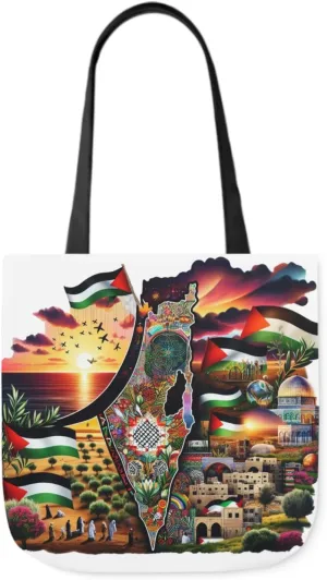 Canvas Tote Bag, Free Palestine Map Flag Art, Pro-Palestinian Carryall, Activist Shoulder Bag, Political Statement Tote,