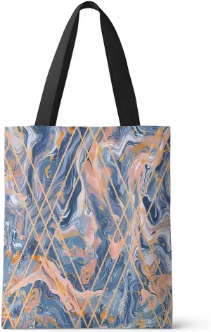 Canvas Tote Bag Orange and Blue Marble Abstract Geometric Contemporary Art Reusable Grocery Bags Shoulder Bag for Gym Work