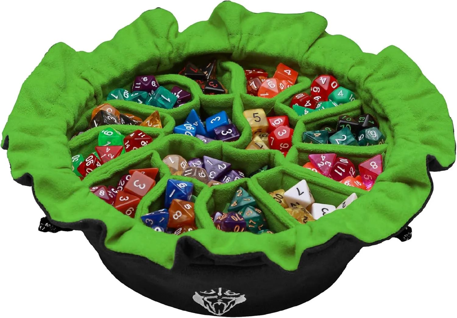 CardKingPro Immense - OCD Edition - Dice Bags with 15 Pockets - Black & Green - Capacity 200  Dice - Great for Dice Hoarders [Patented Design]