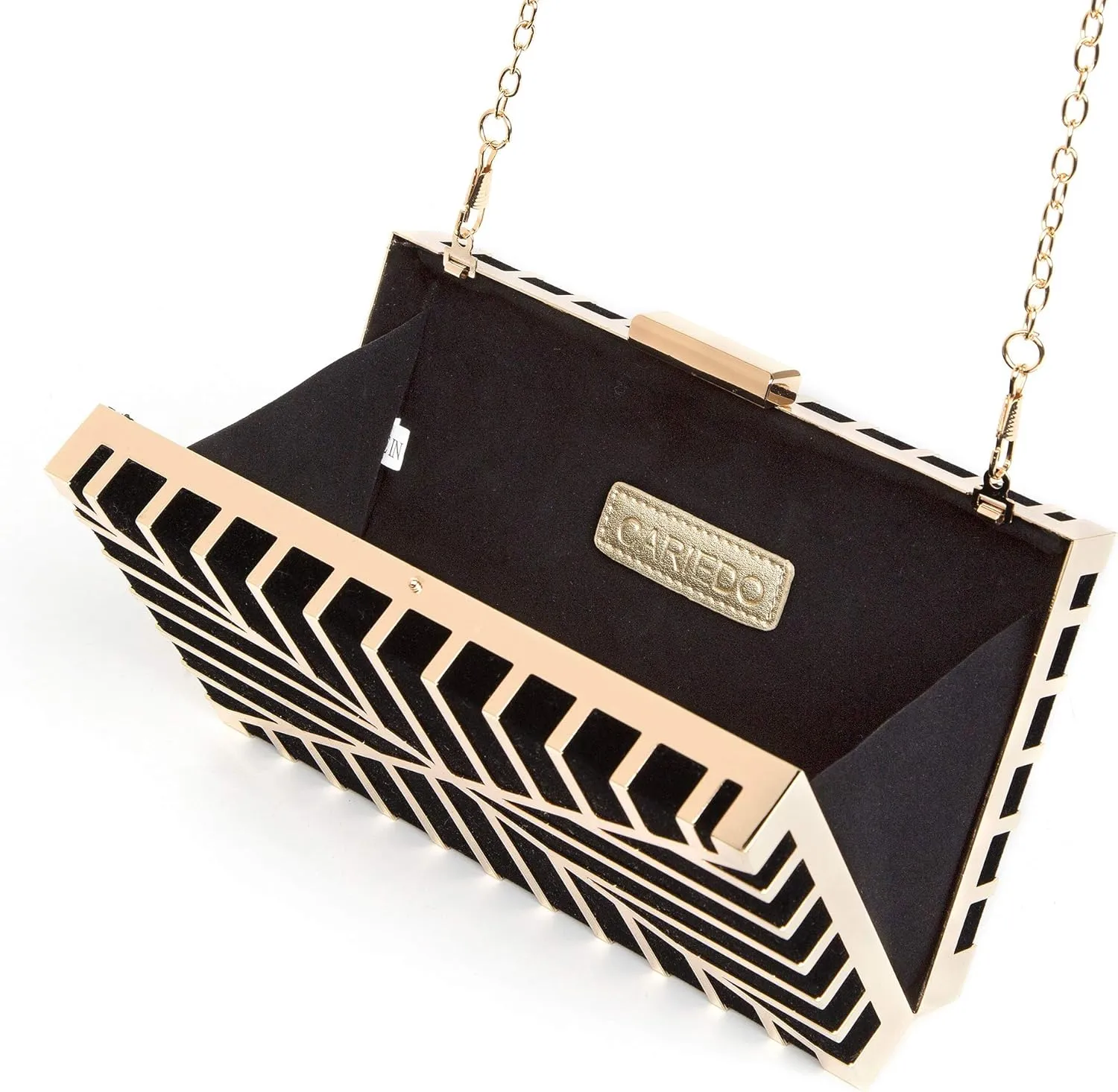 CARIEDO Women Evening Bag Elegant Clutch Purse Exquisite Velvet Metal Hollow out Handbags Prom Wedding Party (black)