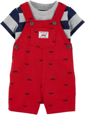 Carter's 2-Piece Striped Tee & Car Shortalls Set (3 Months) Red