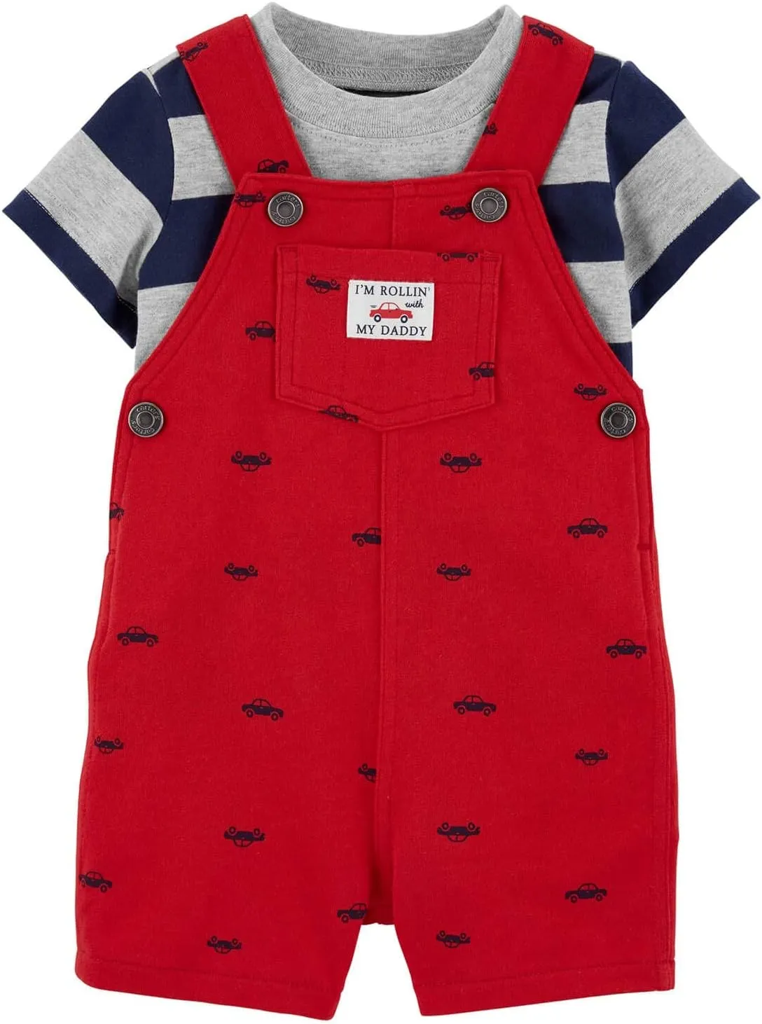 Carter's 2-Piece Striped Tee & Car Shortalls Set (3 Months) Red