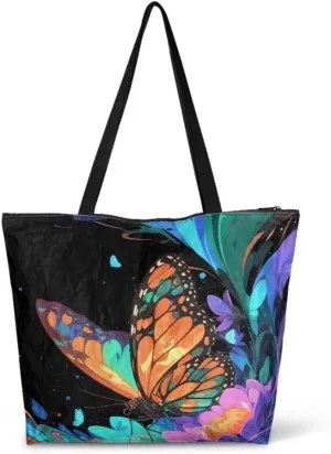 Carton Border Collie Dupont Paper Tote Bags Ladybug Daisy Reusable Handbag USA Flag Skull Shoulder Bag Shopping Work