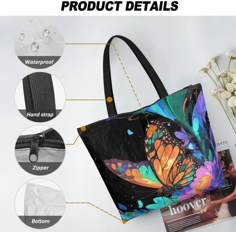 Carton Border Collie Dupont Paper Tote Bags Ladybug Daisy Reusable Handbag USA Flag Skull Shoulder Bag Shopping Work