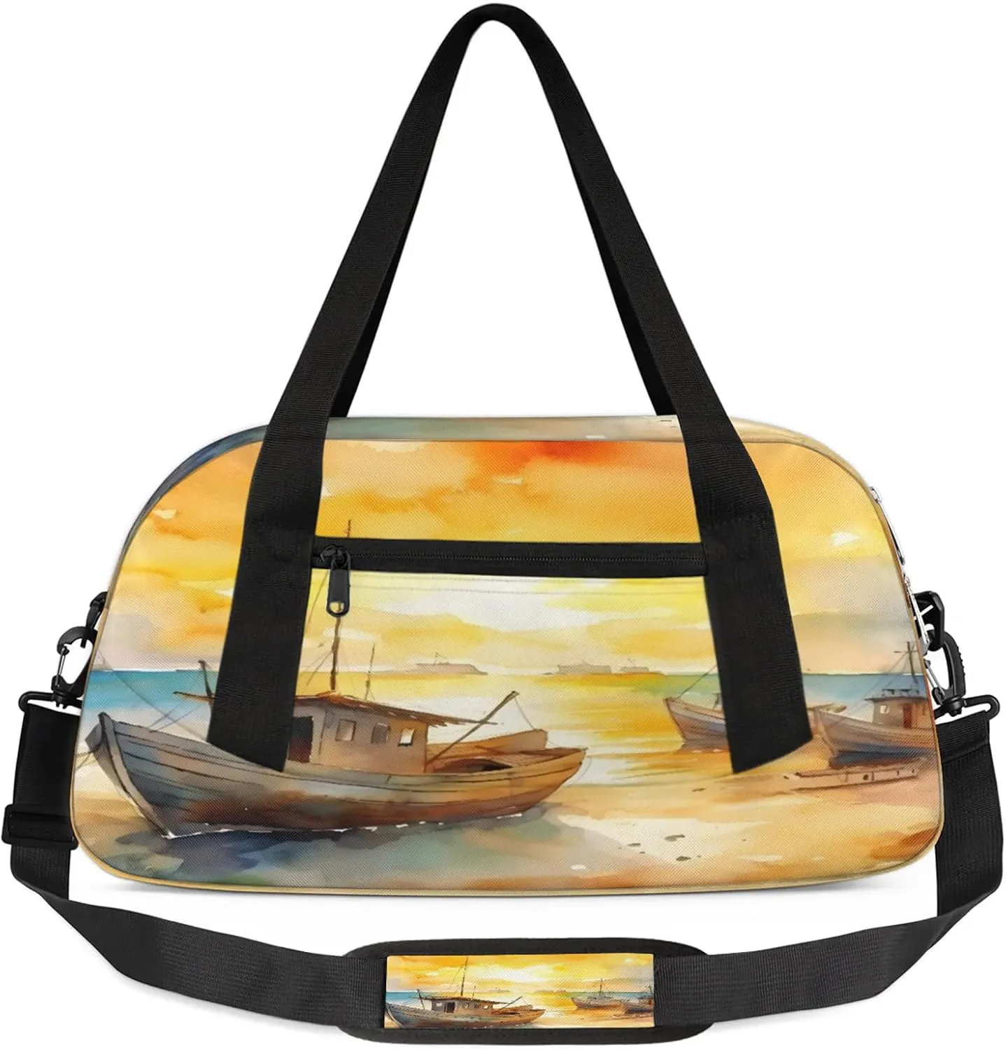 Cartoon Art Sailboat Kids Duffel Bag Lightweight Waterproof Sports Gym Bag with Front Zipper Pocket Foldable Weekender Overnight Bag for School Practice Gymnastic Ballet