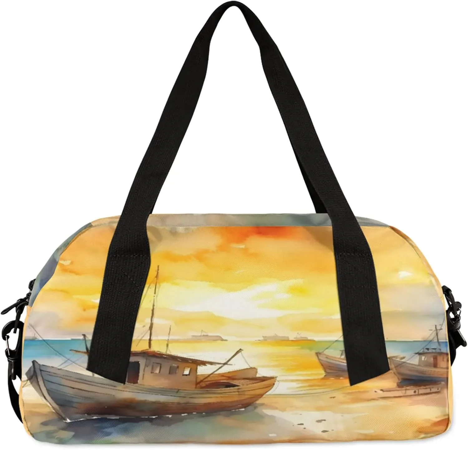 Cartoon Art Sailboat Kids Duffel Bag Lightweight Waterproof Sports Gym Bag with Front Zipper Pocket Foldable Weekender Overnight Bag for School Practice Gymnastic Ballet