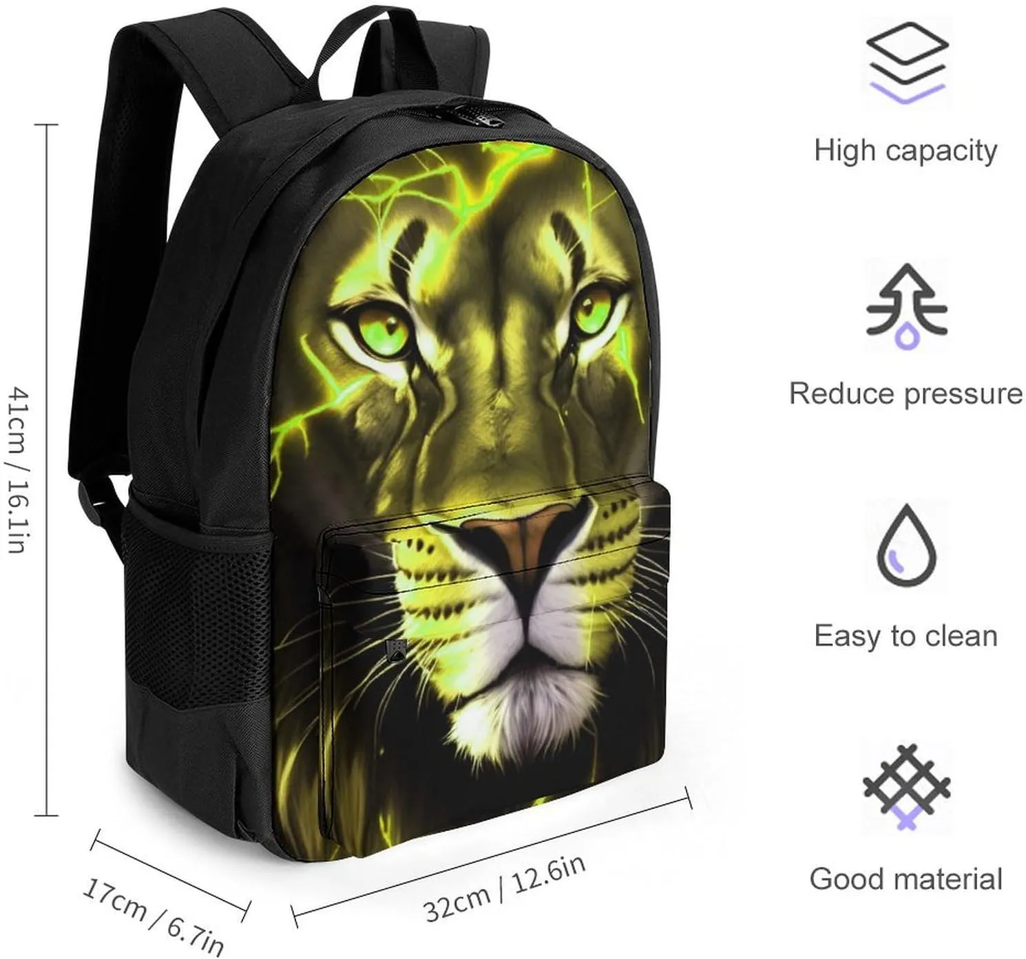 Casual Daypack Multipurpose Anti-Theft Large Capacity Carry On Bag - Lion King Gold Lighting Art Casual Daypack Climbing Shoulder Bag With Padded Straps