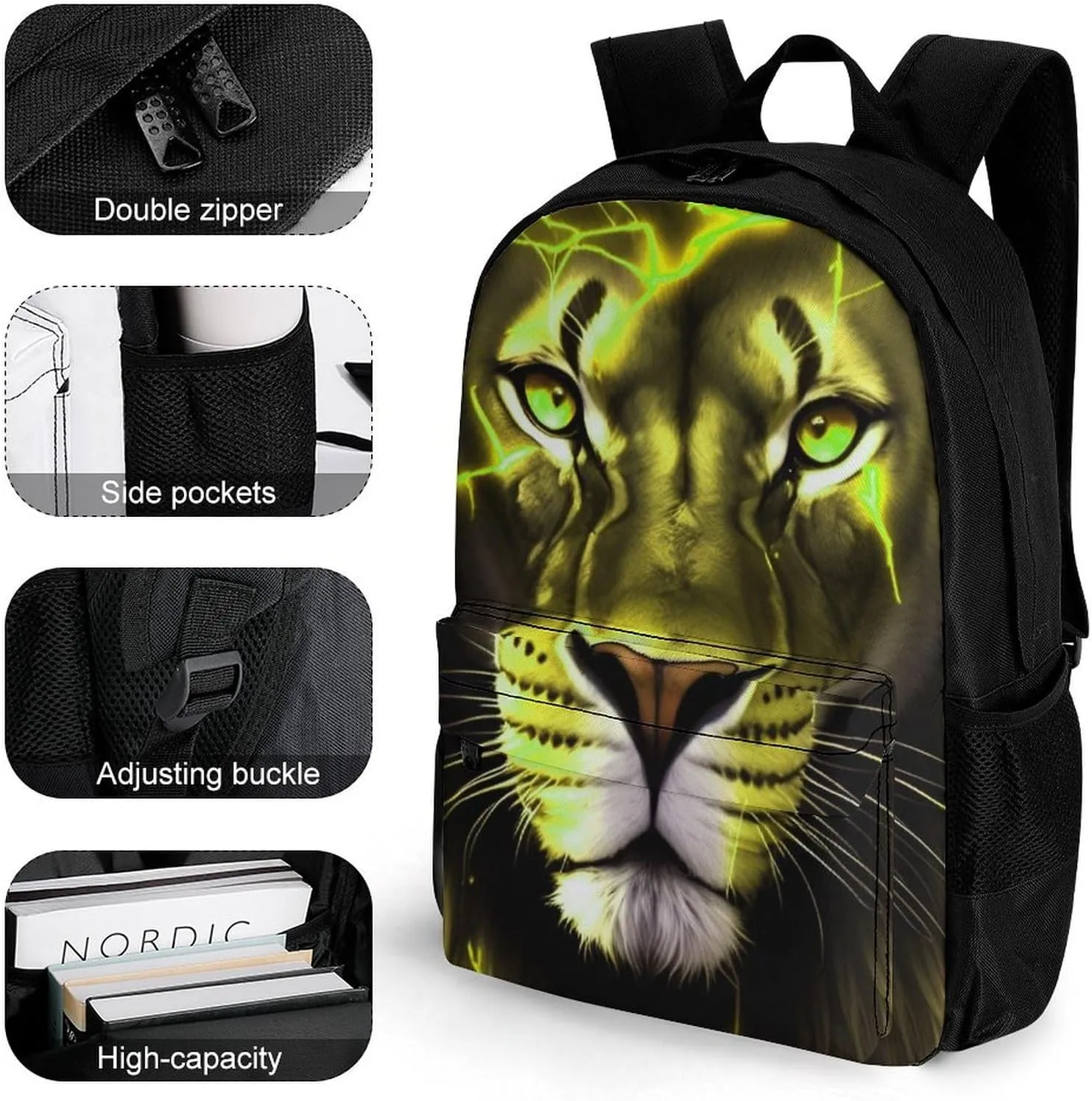 Casual Daypack Multipurpose Anti-Theft Large Capacity Carry On Bag - Lion King Gold Lighting Art Casual Daypack Climbing Shoulder Bag With Padded Straps