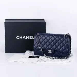 CC Classic Jumbo Navy Blue Lambskin Silver Hardware