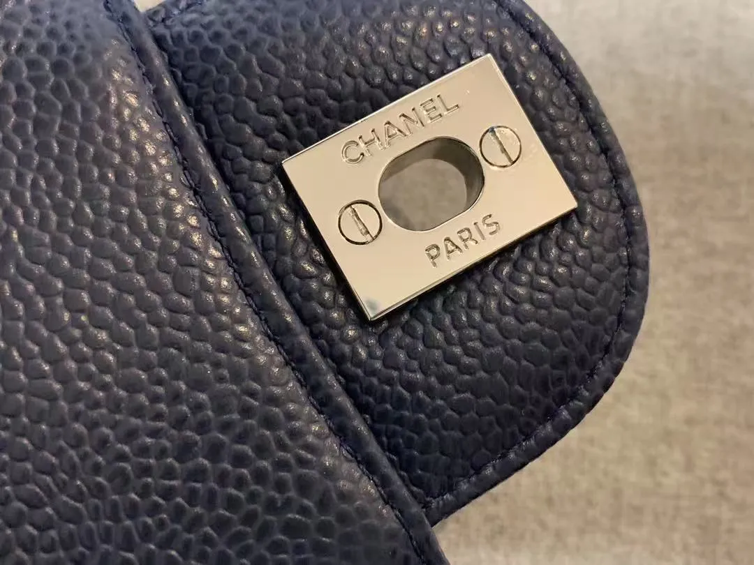 CC Classic Jumbo Navy Blue Lambskin Silver Hardware