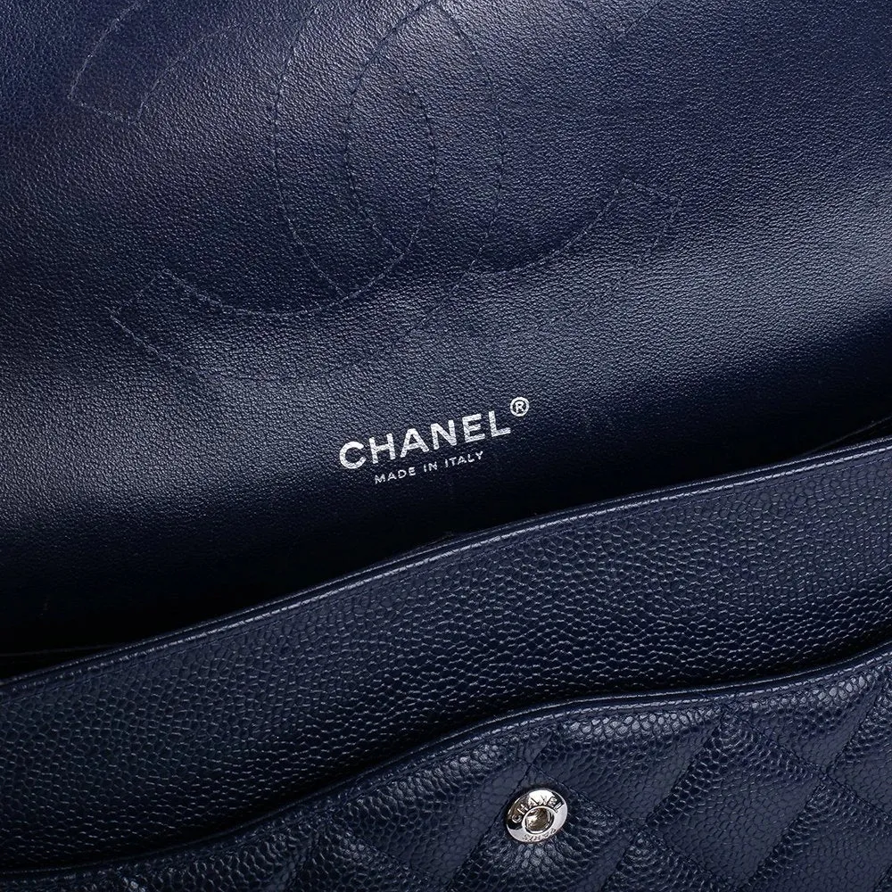 CC Classic Jumbo Navy Blue Lambskin Silver Hardware