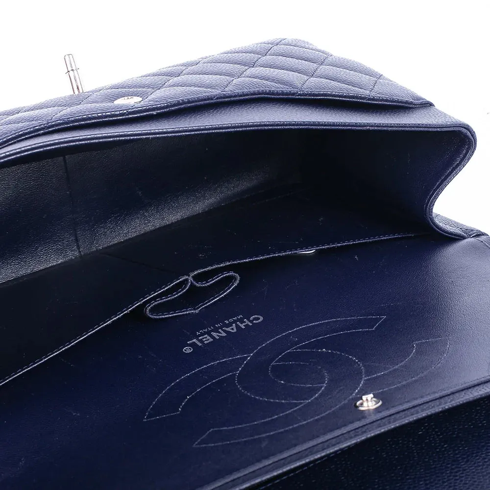 CC Classic Jumbo Navy Blue Lambskin Silver Hardware