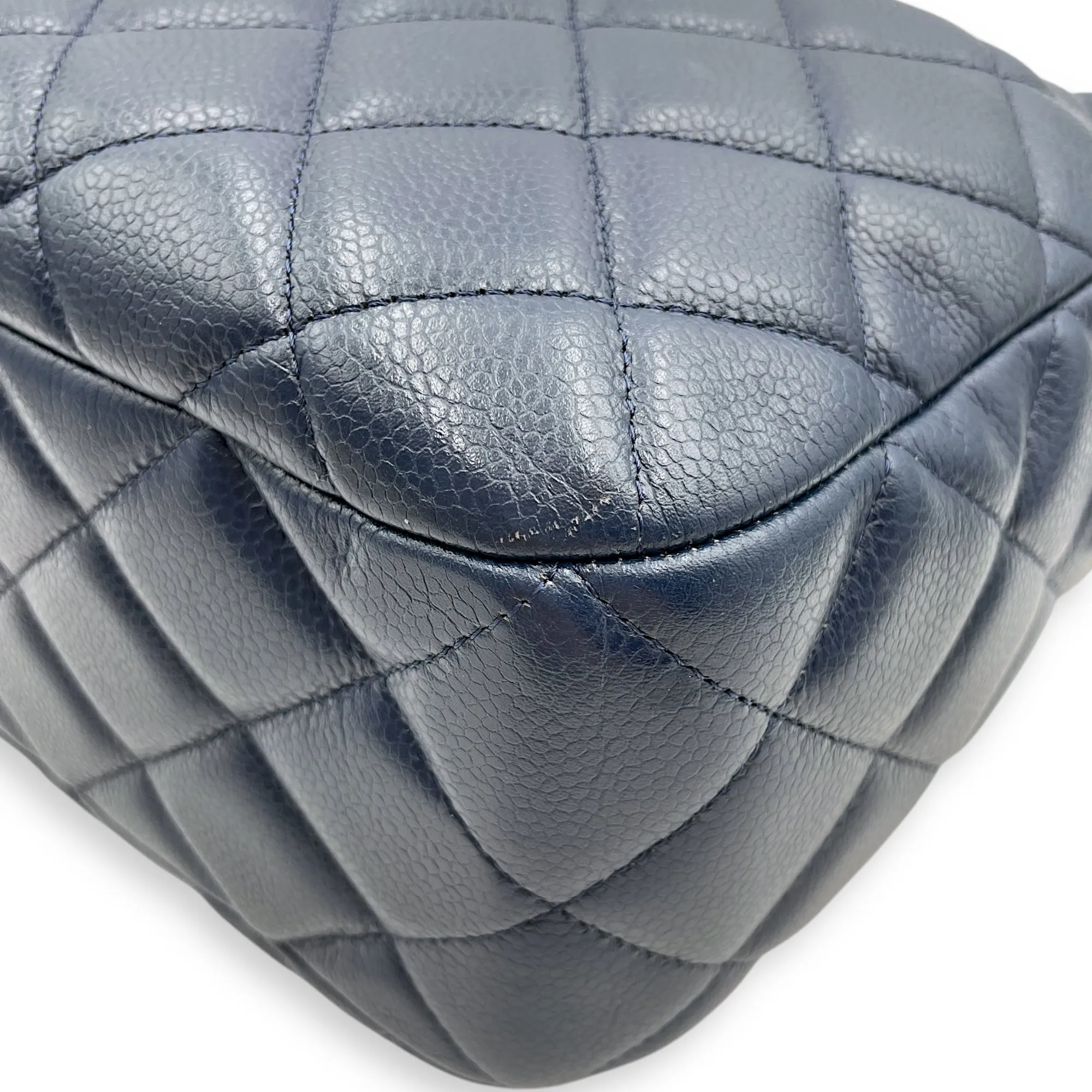 Cc Quilted Camera Bag 30x22x9cm Navy Blue Shoulder Bag in Caviar Leather, Silver hardware