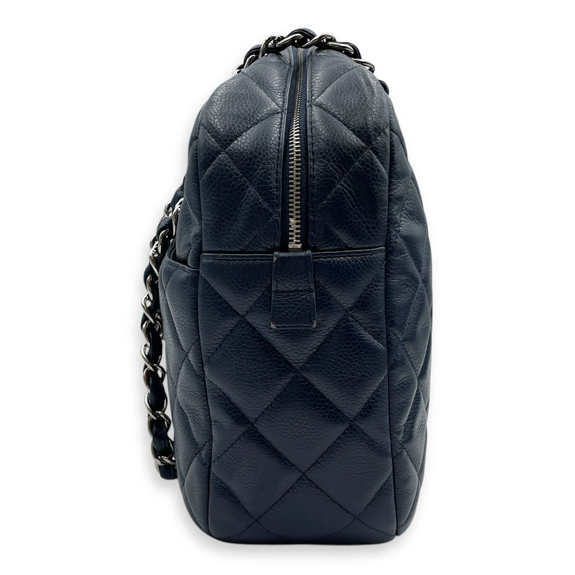 Cc Quilted Camera Bag 30x22x9cm Navy Blue Shoulder Bag in Caviar Leather, Silver hardware
