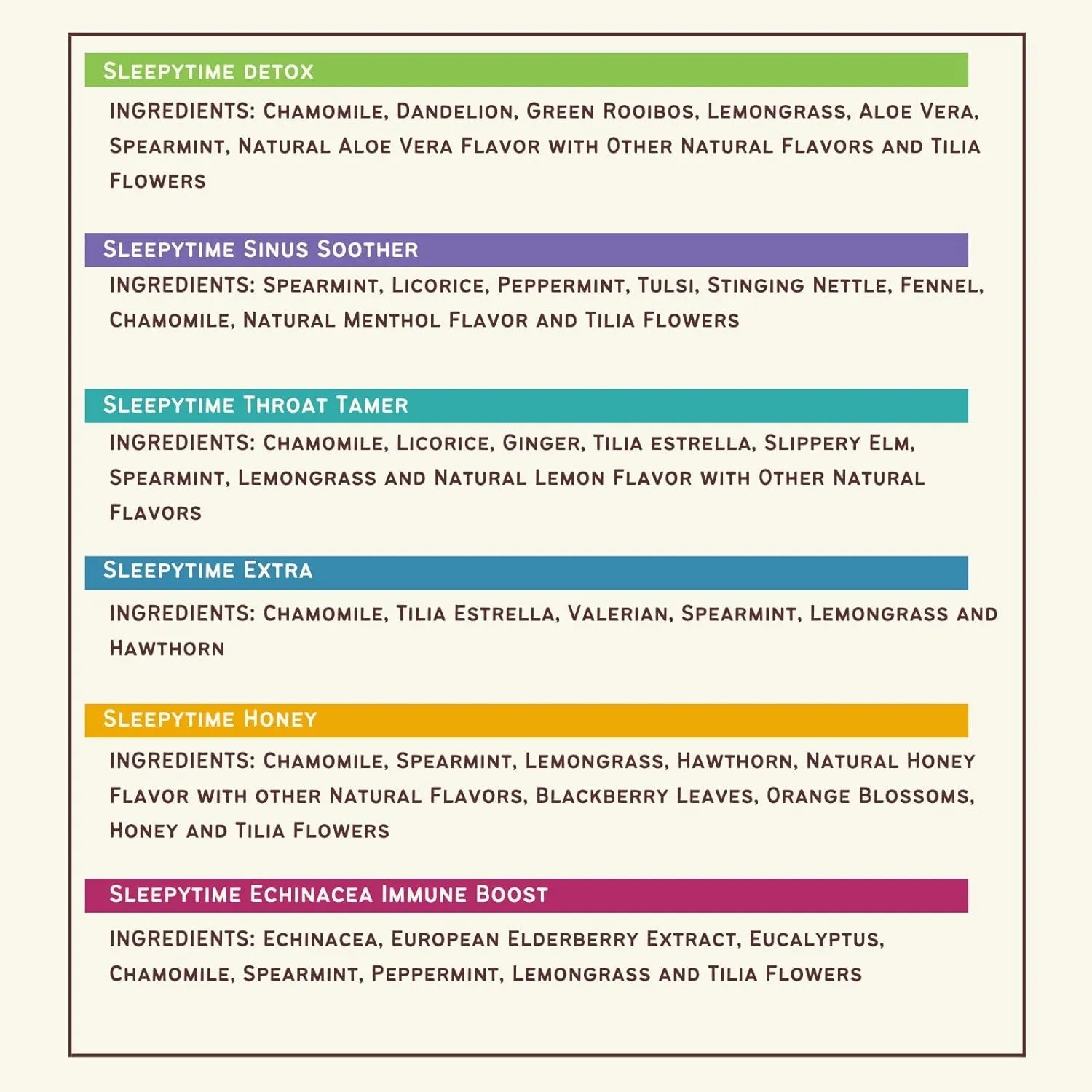 Celestial Seasonings Wellness Tea Sleepytime Variety Pack, Detox, Sinus Soother, Throat Tamer, Sleepytime Extra, Honey, Immune Boost, Caffeine Free Sleep Tea, 20 Tea Bags (Pack of 6)