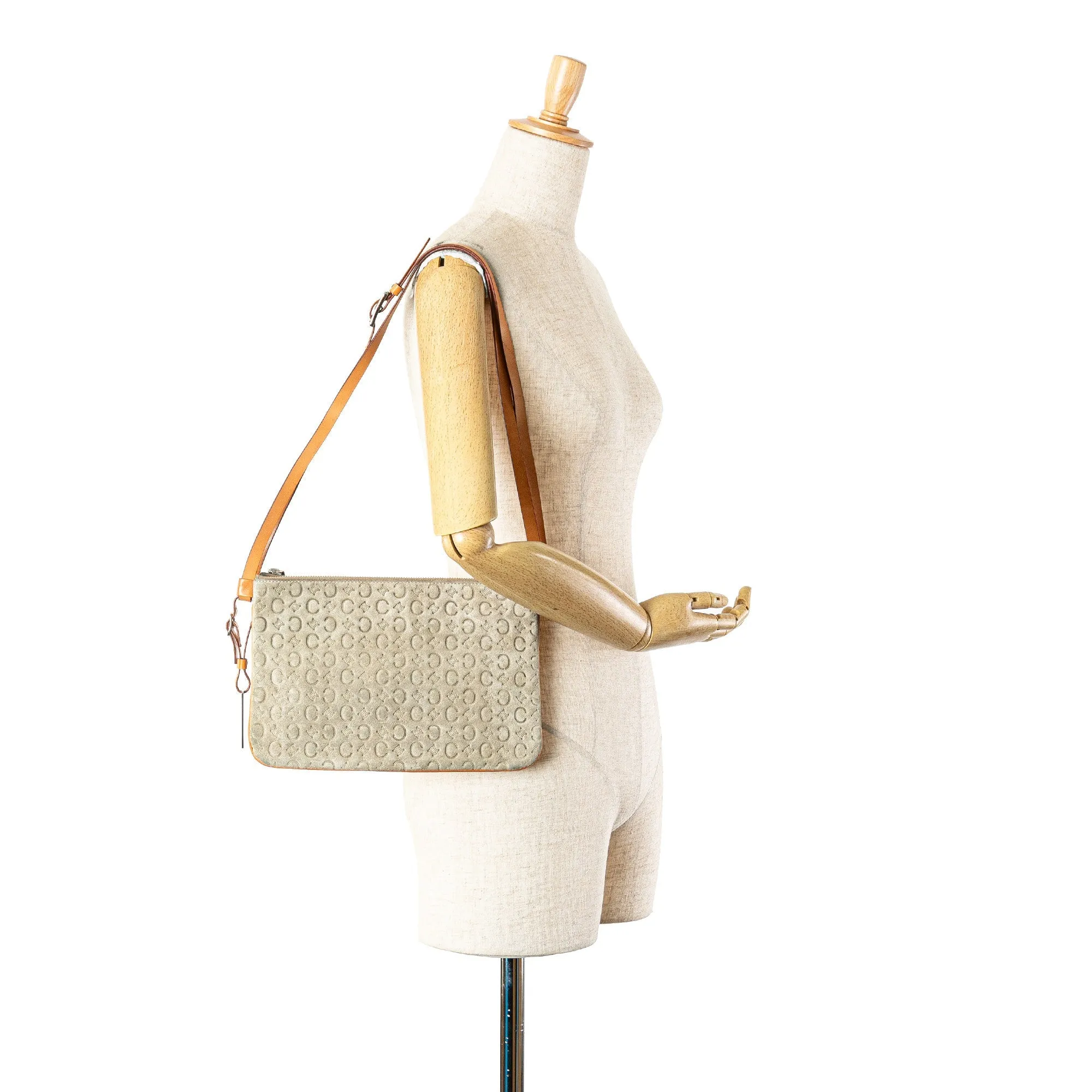 Celine C Macadam Suede Double Zip Crossbody