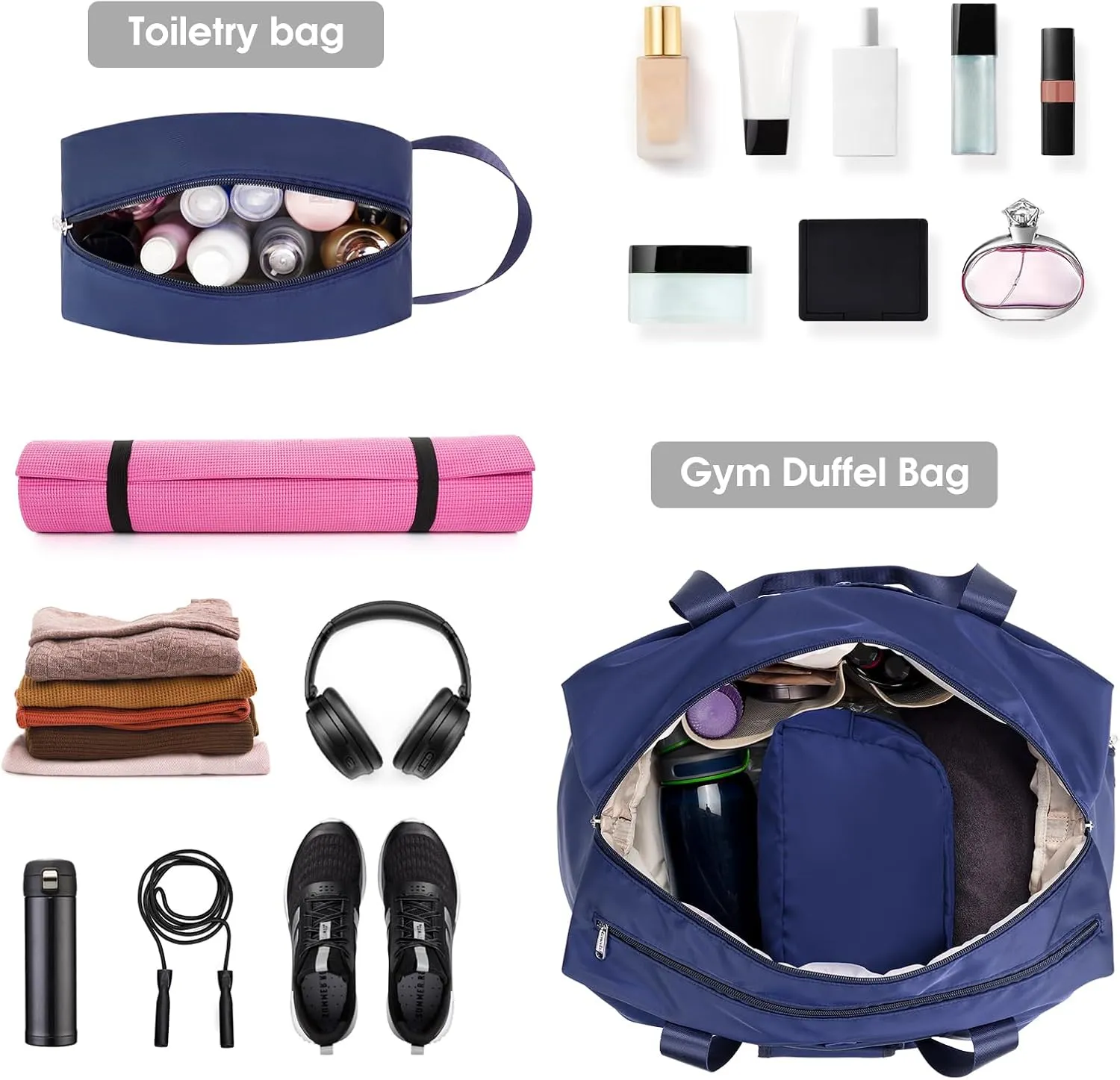 Ceneda Women's 20" Gym Duffel Bag with Wet Pocket & Shoe Compartment, Portable Overnight Weekender Travel Bag, Yoga Bag (Navy Blue)