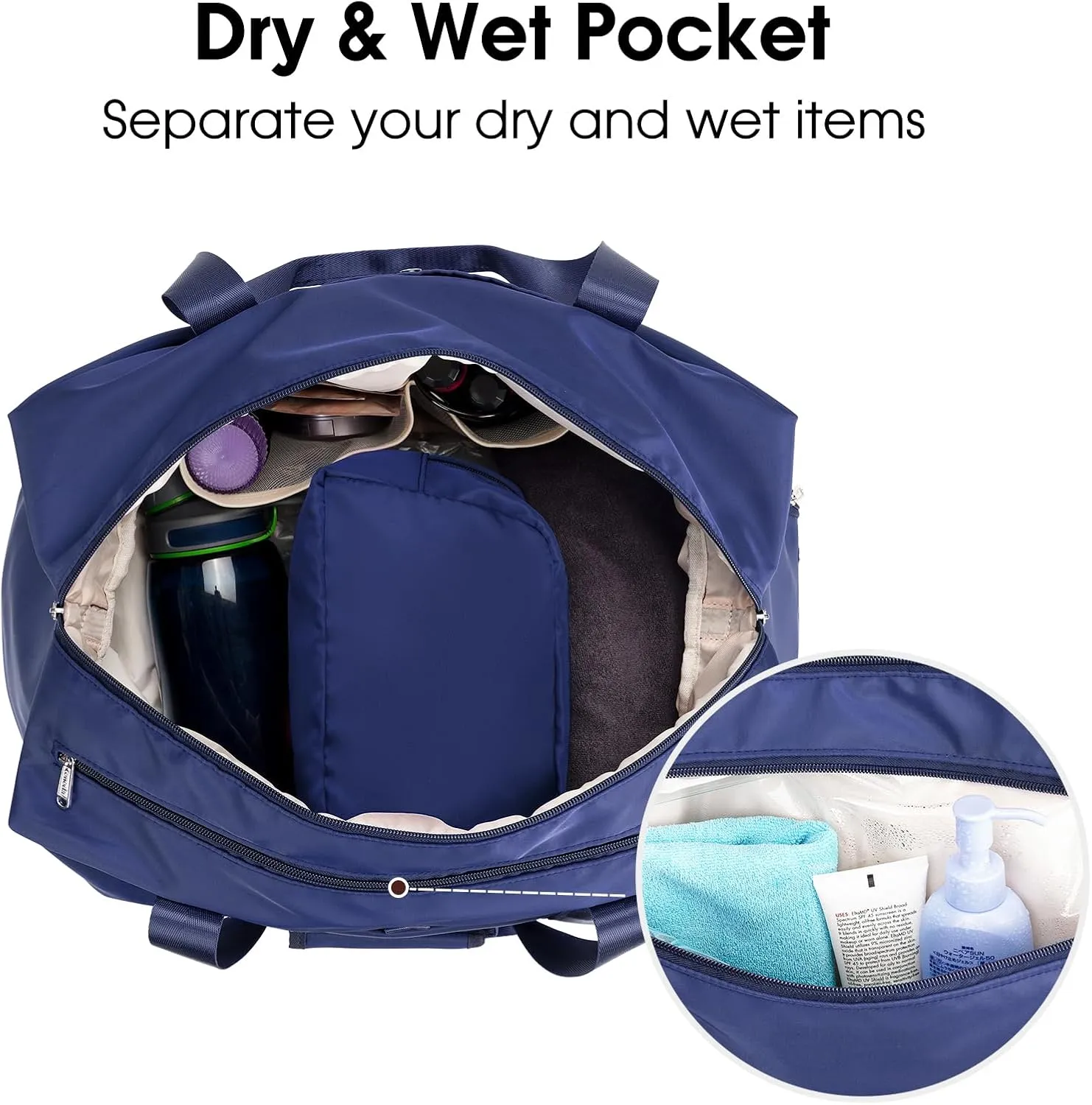 Ceneda Women's 20" Gym Duffel Bag with Wet Pocket & Shoe Compartment, Portable Overnight Weekender Travel Bag, Yoga Bag (Navy Blue)