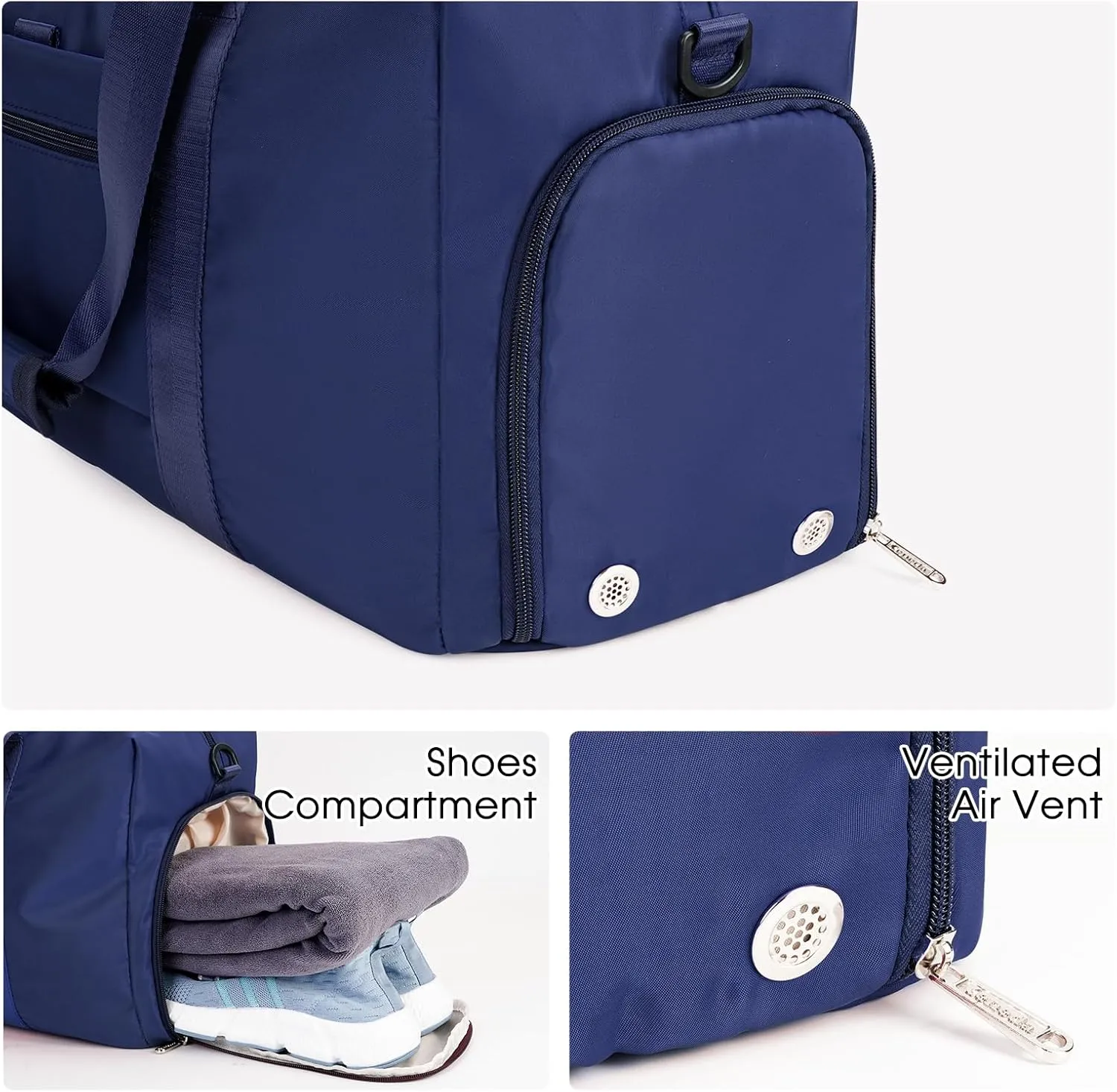 Ceneda Women's 20" Gym Duffel Bag with Wet Pocket & Shoe Compartment, Portable Overnight Weekender Travel Bag, Yoga Bag (Navy Blue)
