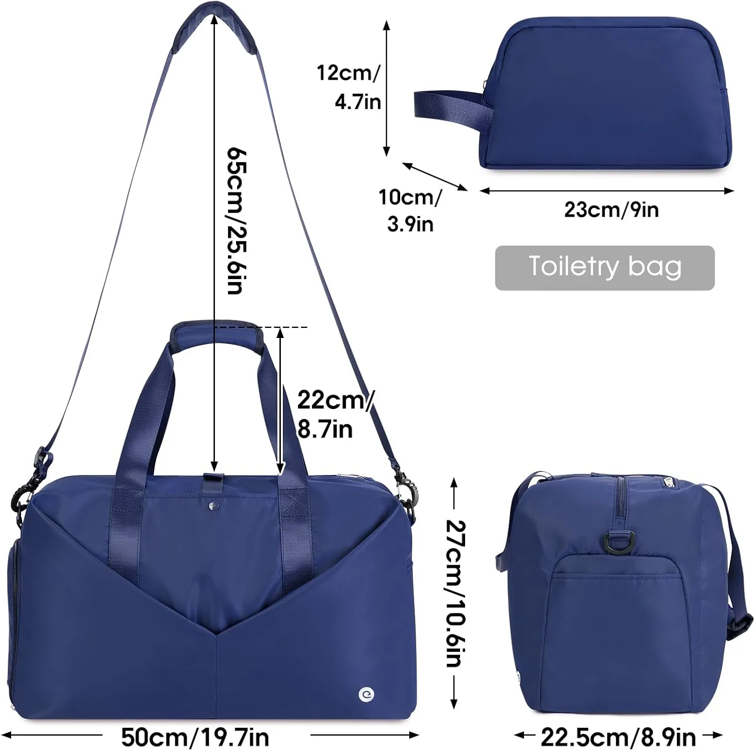 Ceneda Women's 20" Gym Duffel Bag with Wet Pocket & Shoe Compartment, Portable Overnight Weekender Travel Bag, Yoga Bag (Navy Blue)