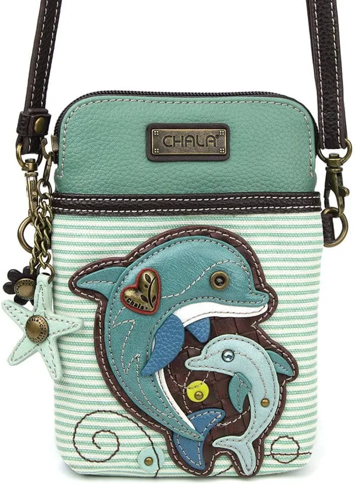 CHALA Cell Phone Crossbody Purse-Women PU Leather/Canvas Multicolor Handbag with Adjustable Strap
