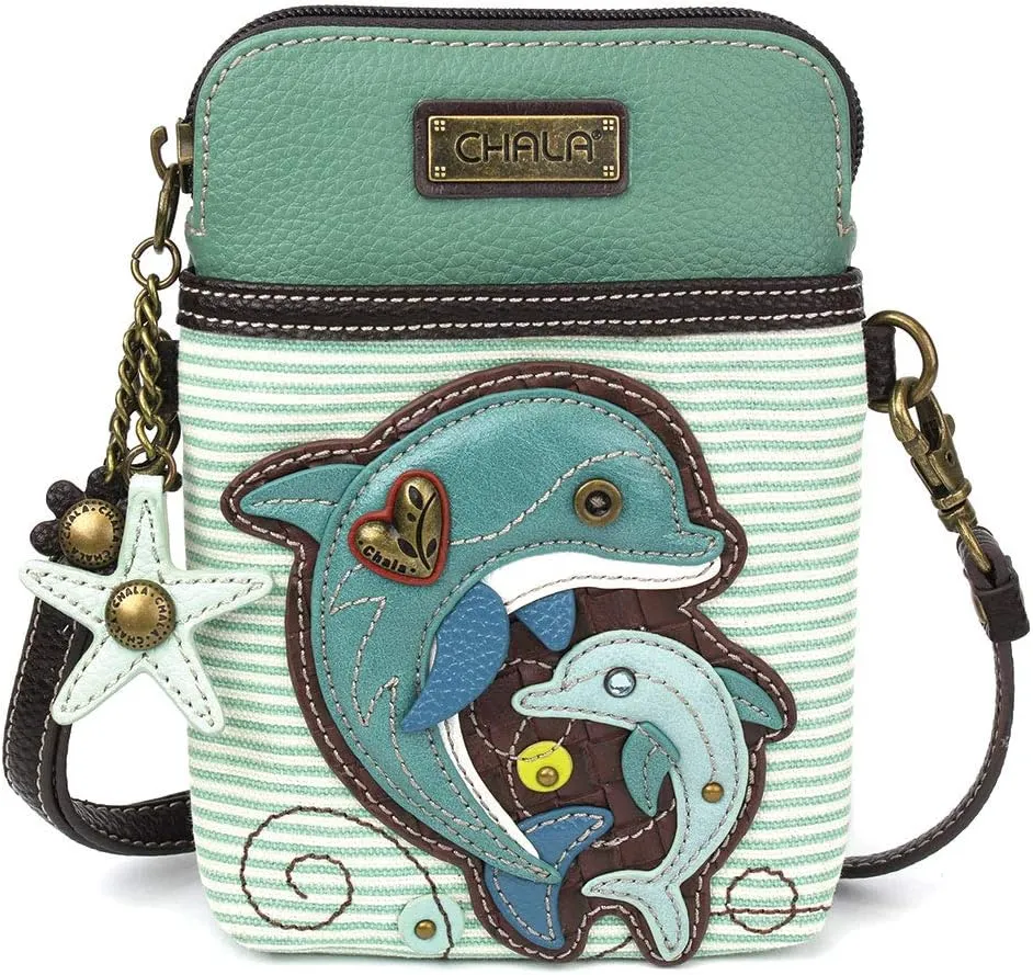 CHALA Cell Phone Crossbody Purse-Women PU Leather/Canvas Multicolor Handbag with Adjustable Strap