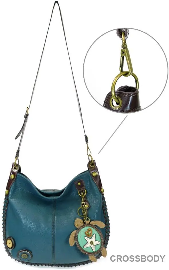 Chala Handbags, Casual Style, Soft, Large Shoulder or Crossbody Purse with Keyfob - Navy Blue