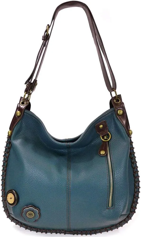 Chala Handbags, Casual Style, Soft, Large Shoulder or Crossbody Purse with Keyfob - Navy Blue