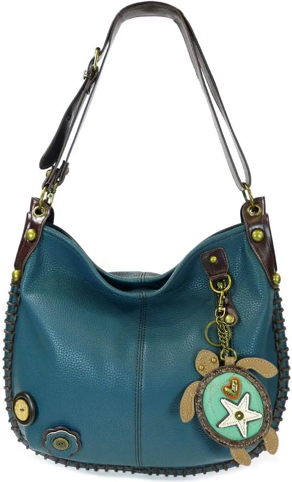 Chala Handbags, Casual Style, Soft, Large Shoulder or Crossbody Purse with Keyfob - Navy Blue