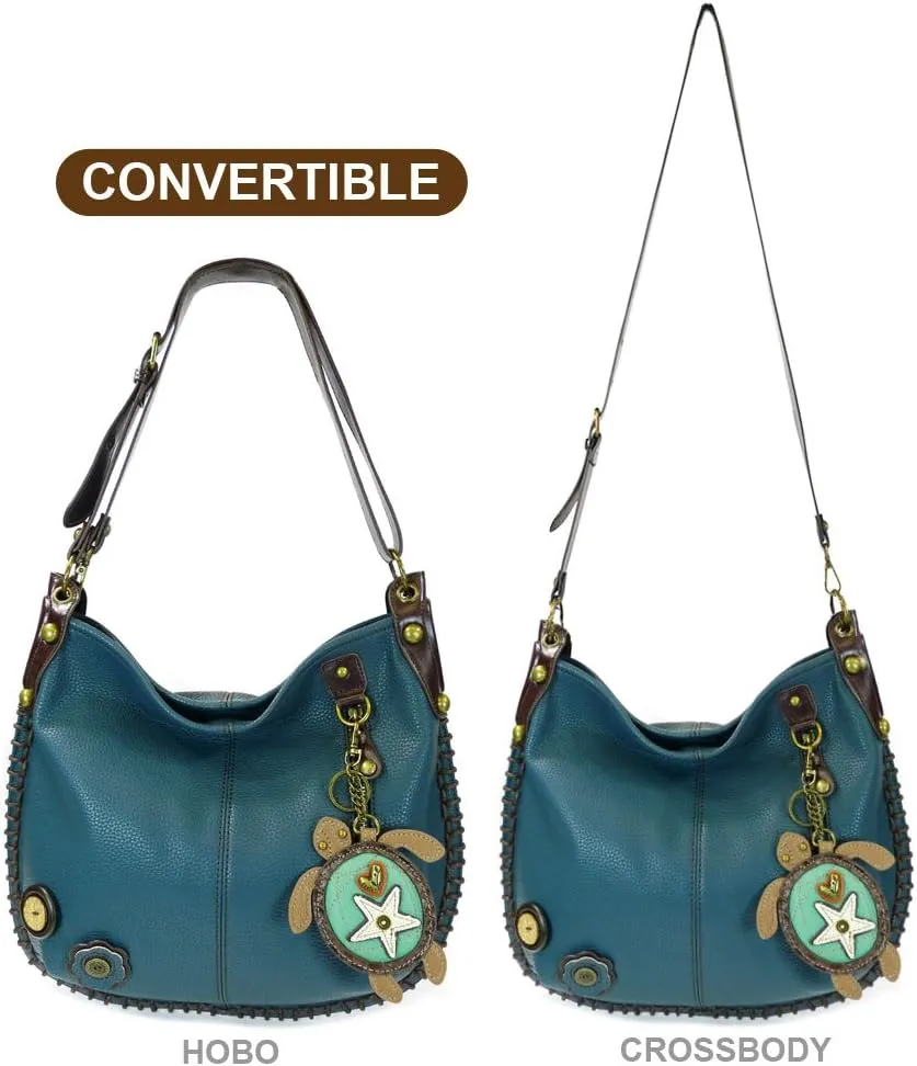 Chala Handbags, Casual Style, Soft, Large Shoulder or Crossbody Purse with Keyfob - Navy Blue