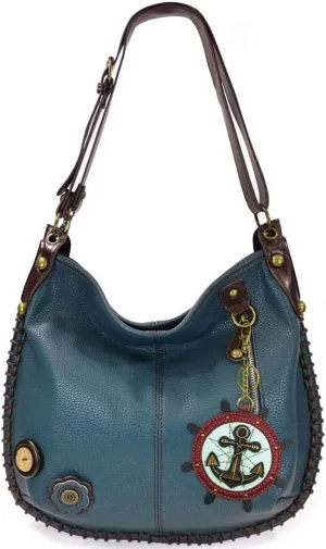 Chala Handbags, Casual Style, Soft, Large Shoulder or Crossbody Purse with Keyfob - Navy Blue