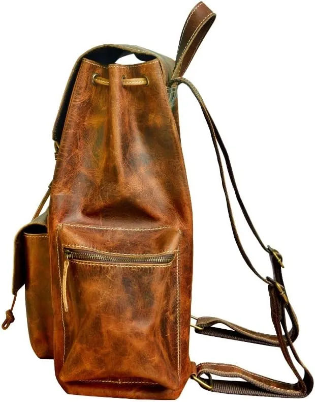 CHALLENGER Handcrafted Full-Grain Distressed Genuine Tan Leather Vintage Weekender Carry-On Travel Backpack Work Bookbag 18AXB01TN