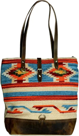 CHALLENGER Women Canvas Handwoven Brown Leather Handbag Tote Purse 17RT2106
