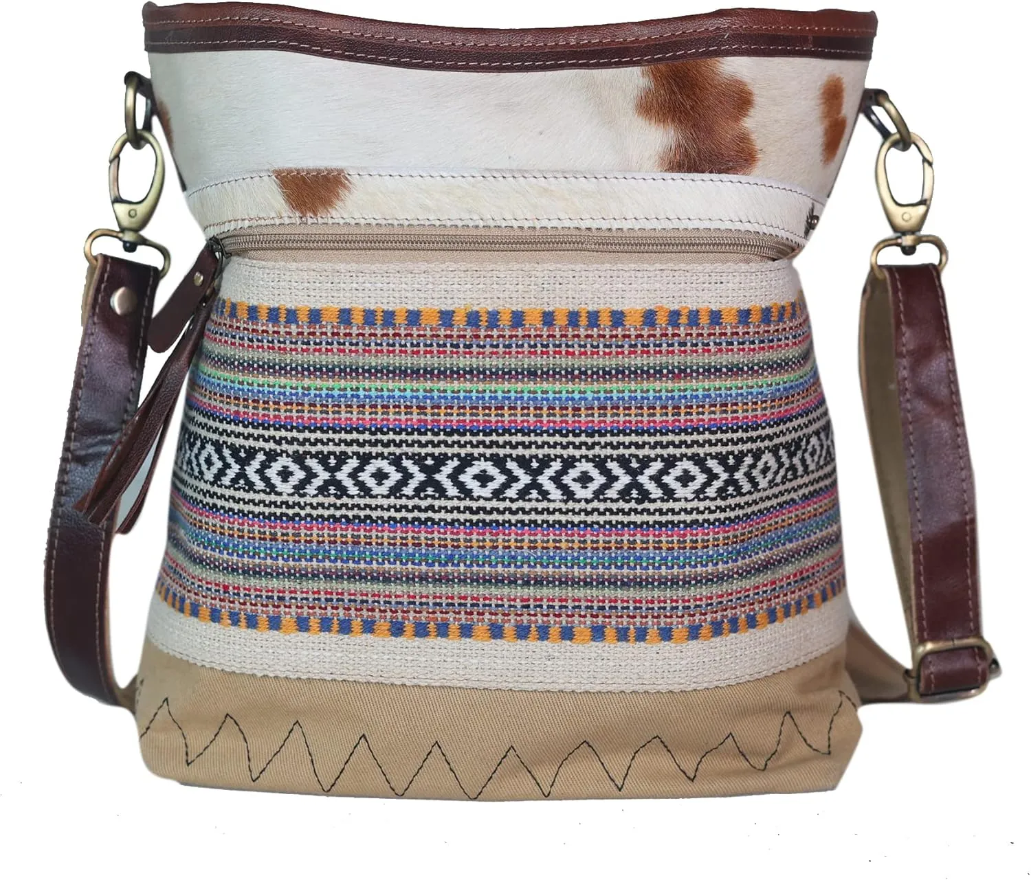 CHALLENGER Women Canvas Handwoven Brown Leather Handbag Tote Purse 17RT2116