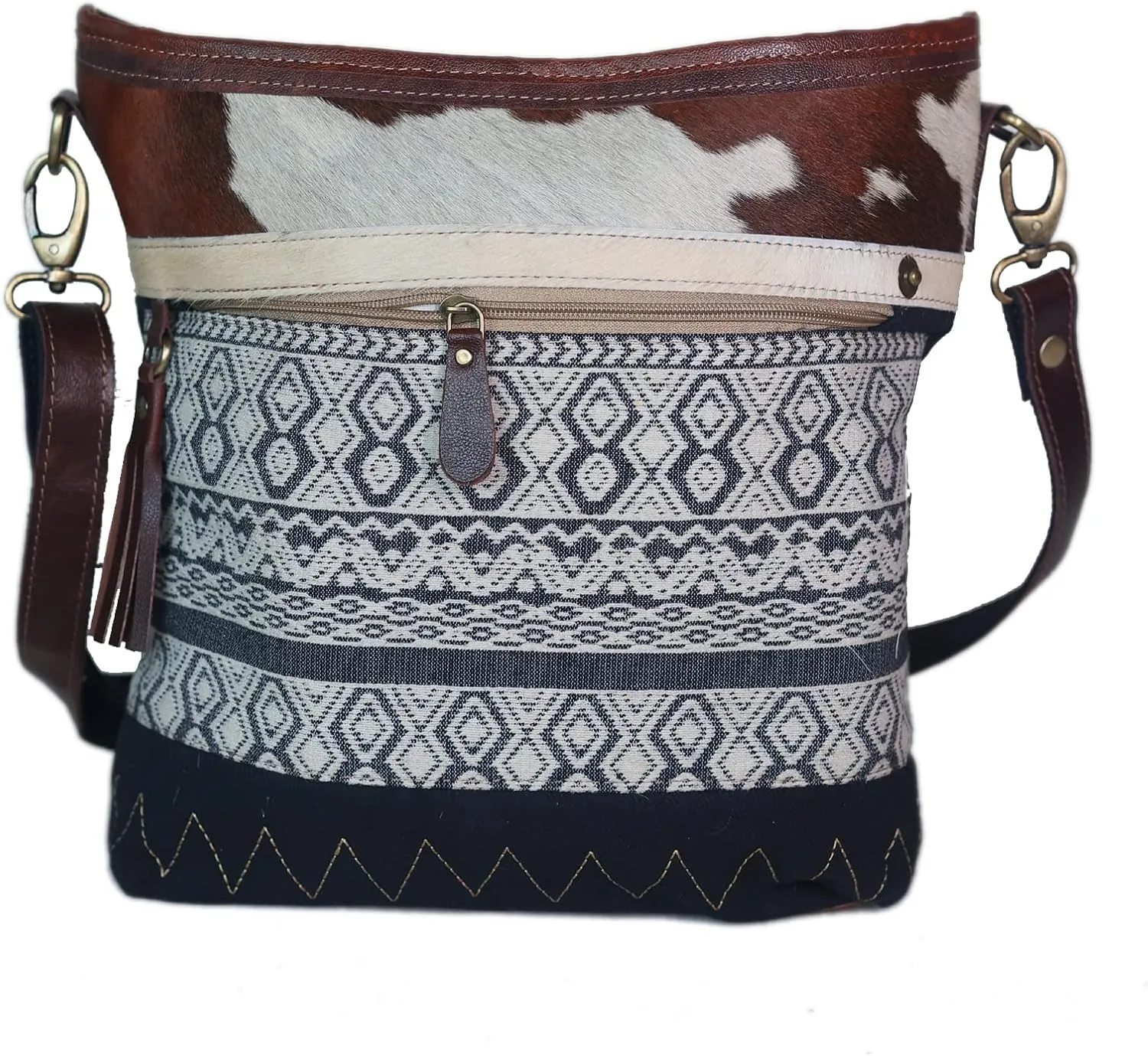 CHALLENGER Women Canvas Handwoven Brown Leather Handbag Tote Purse 17RT2116