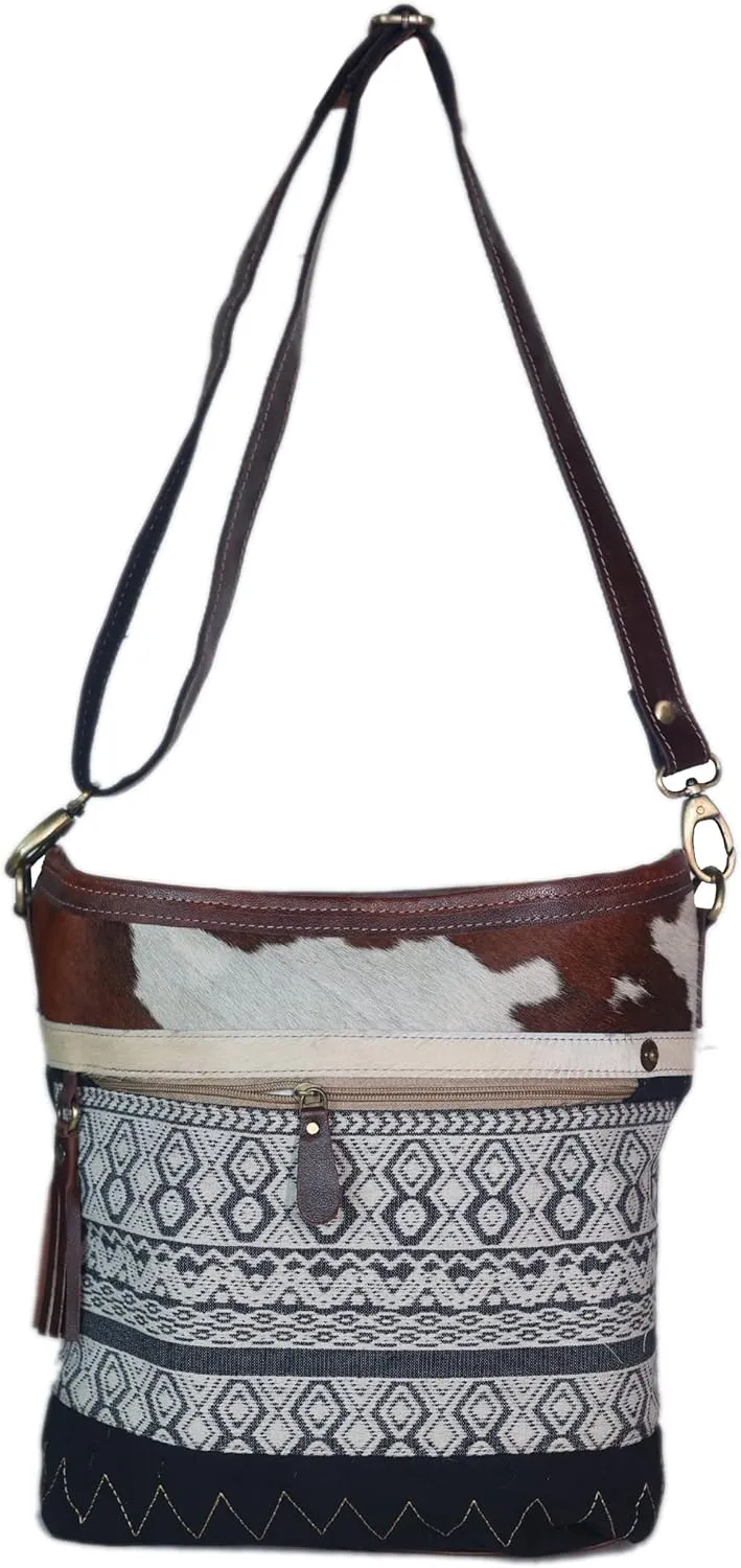 CHALLENGER Women Canvas Handwoven Brown Leather Handbag Tote Purse 17RT2116