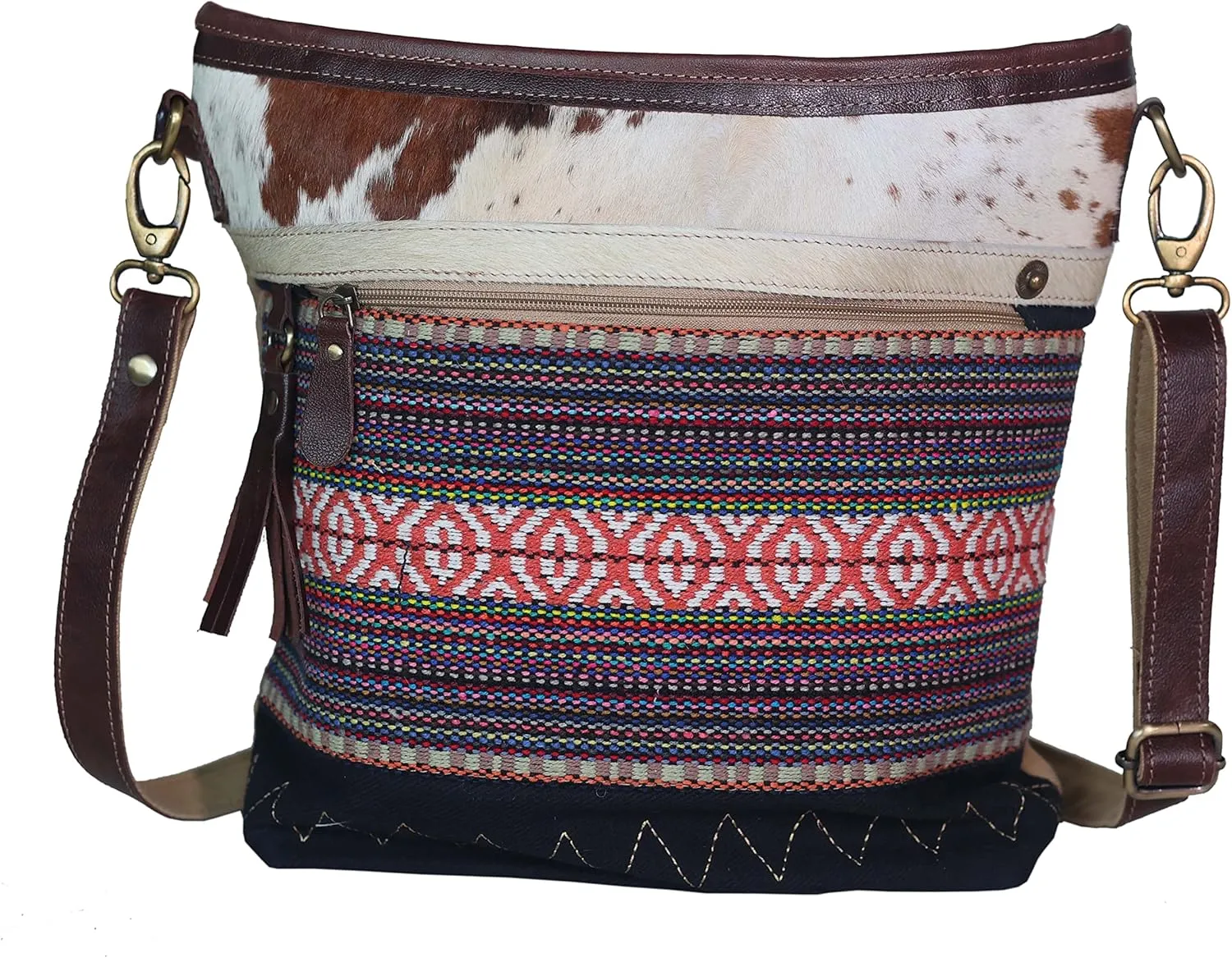 CHALLENGER Women Canvas Handwoven Brown Leather Handbag Tote Purse 17RT2116