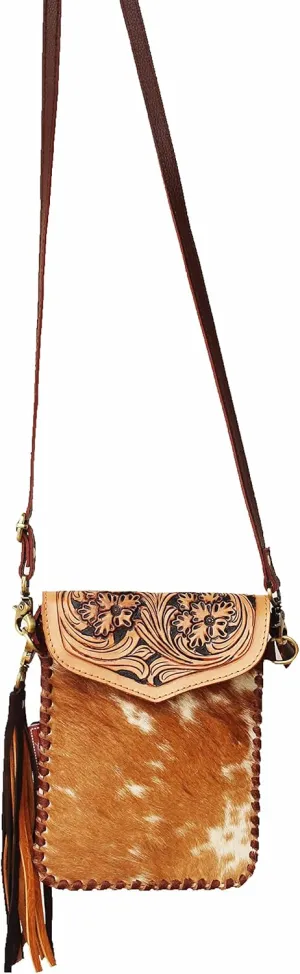 CHALLENGER Women's Cowhide Western Floral Tooled Leather Crossbody Shoulder Pouch 18RAH08