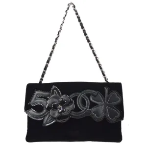 CHANEL 2005 Camelia Single Chain Shoulder Bag Black Velvet BT16815h