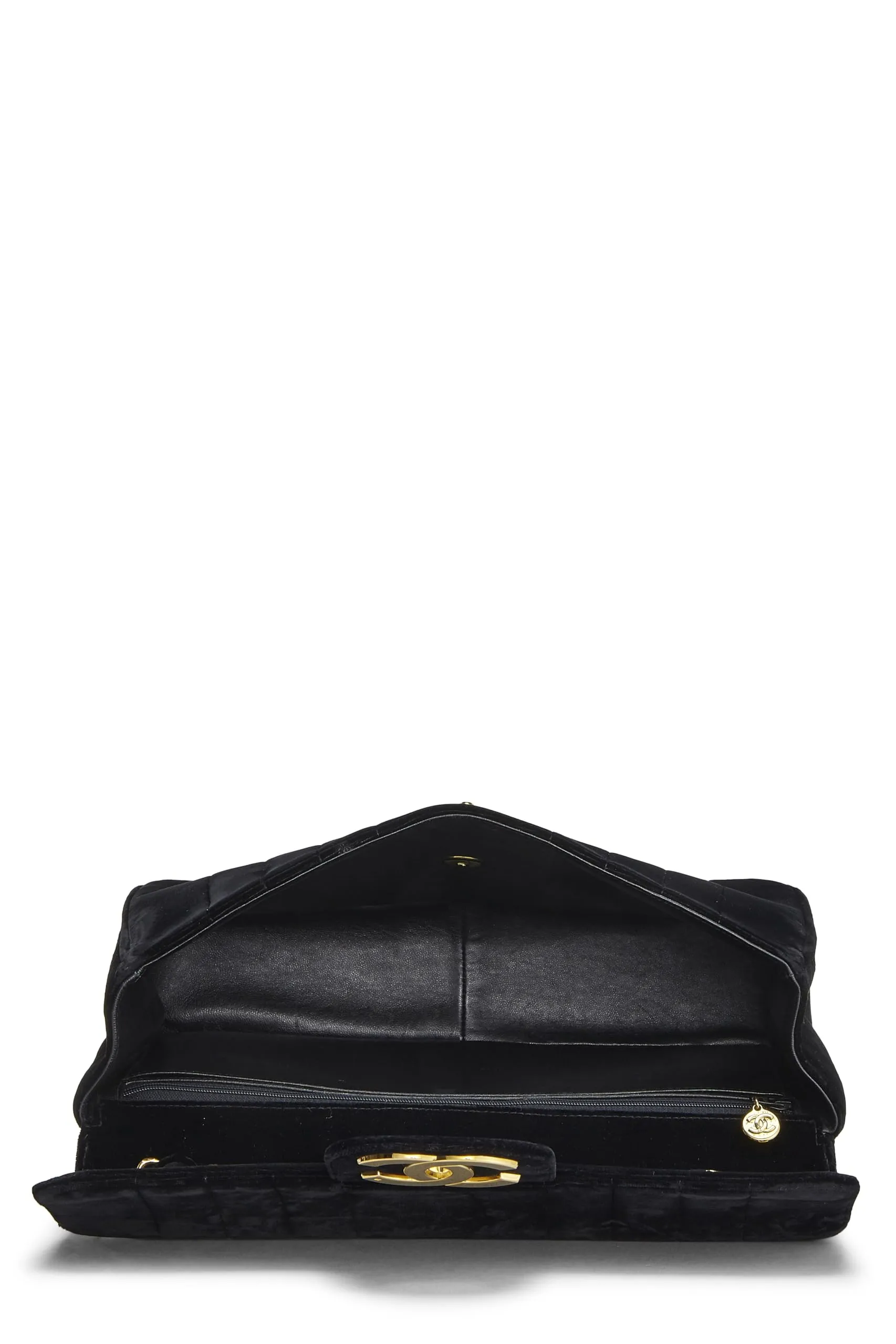 Chanel,  Black Vertical Velvet Half Flap Jumbo, Black