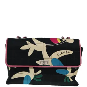 CHANEL Choco Bar Chain Shoulder Bag Canvas Navy Silver CC bs17594