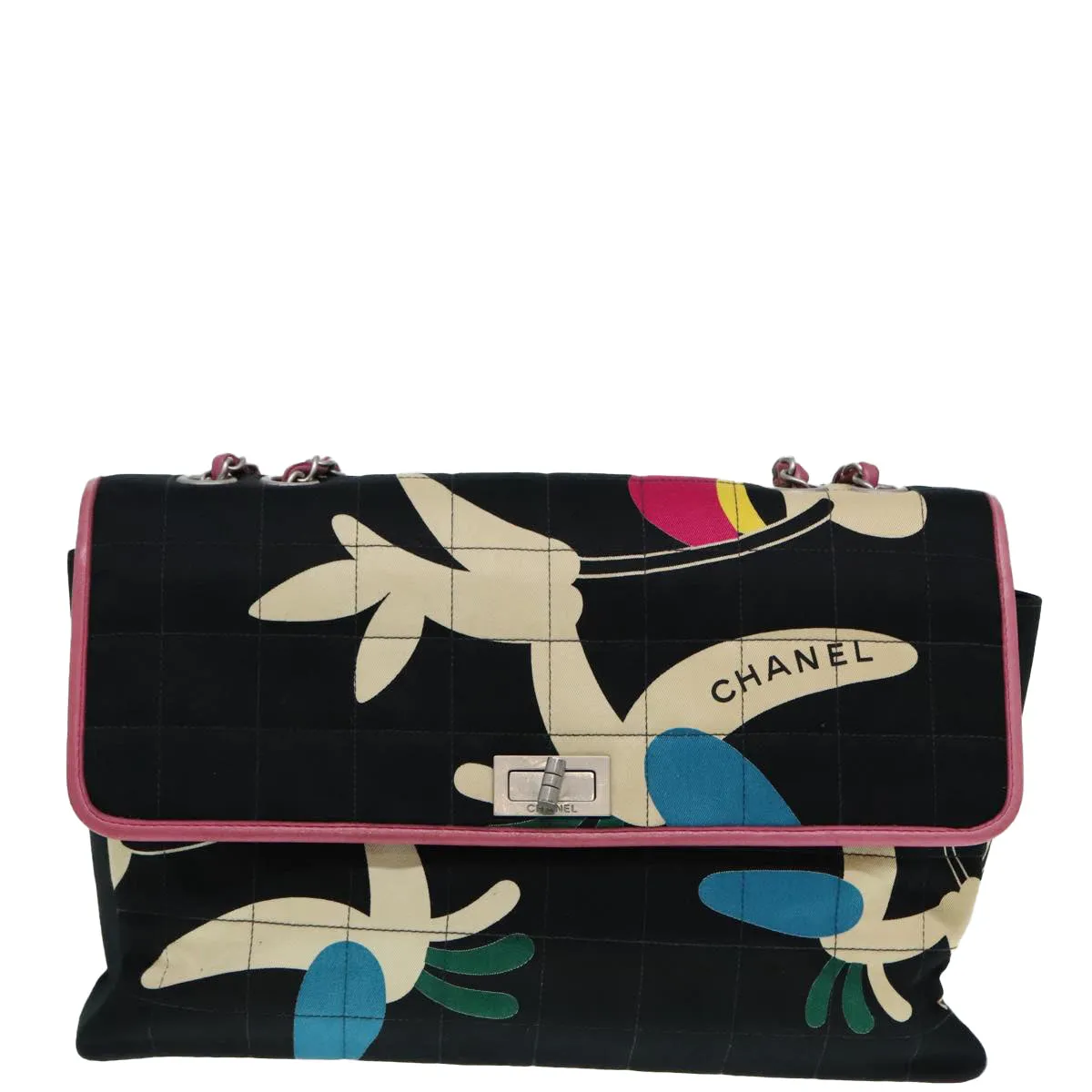 CHANEL Choco Bar Chain Shoulder Bag Canvas Navy Silver CC bs17594