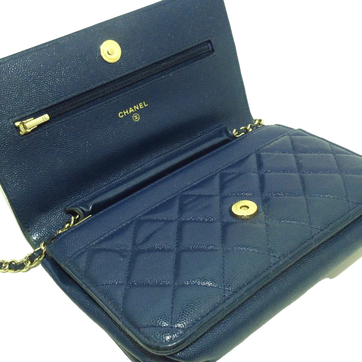 Chanel Navy Blue Caviar Wallet On Chain